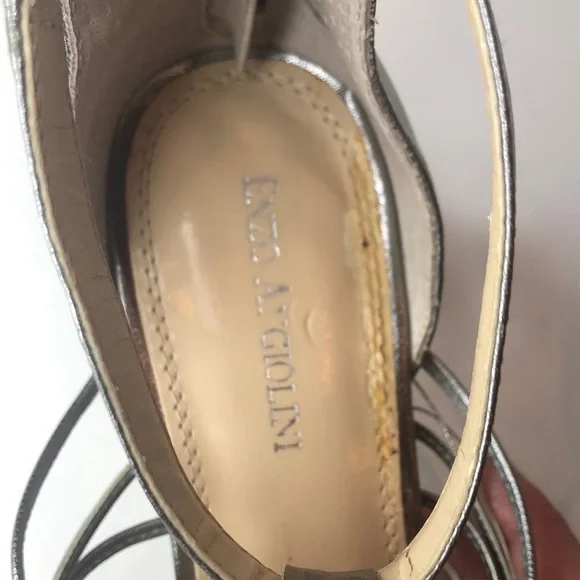 Enzo Angiolini Silver Strappy Leather Heels Elegant Design  Zipper Back 7 1/2M - Picture 14 of 15